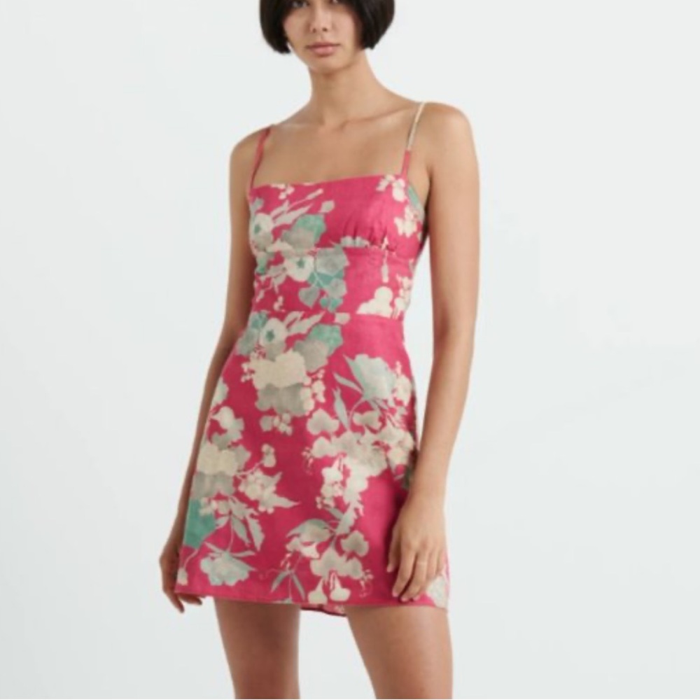 Aritzia Ennis Linen Floral Dress in Cerise Red/multi size XS